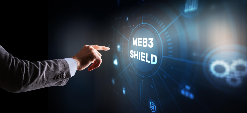 Zynexis Web3 security shield concept showing digital cybersecurity interface representing blockchain protection and Web3 infrastructure